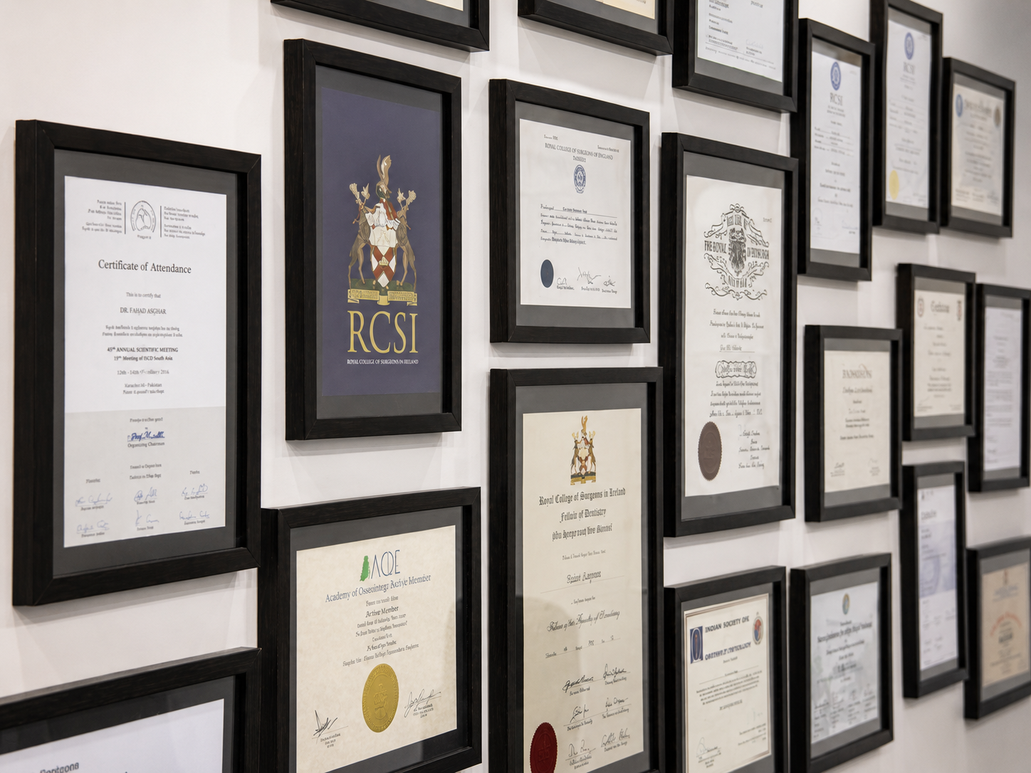 Certificates displayed in the clinic